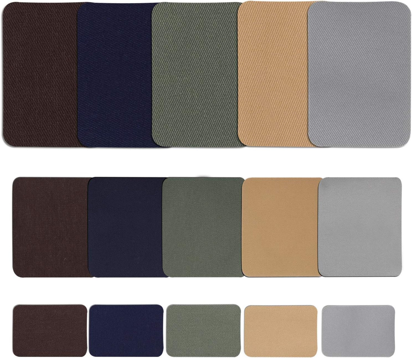 30 Pieces Twill Fabric Patches Fabric Repair Patches Iron on Twill Patch Clothing Repair Patch Kit for Jacket Clothes, 5 Colors and 3 Sizes, 4.9 x 6.9 Inches, 3.7 x 4.1 Inches, 2 x 3 Inches