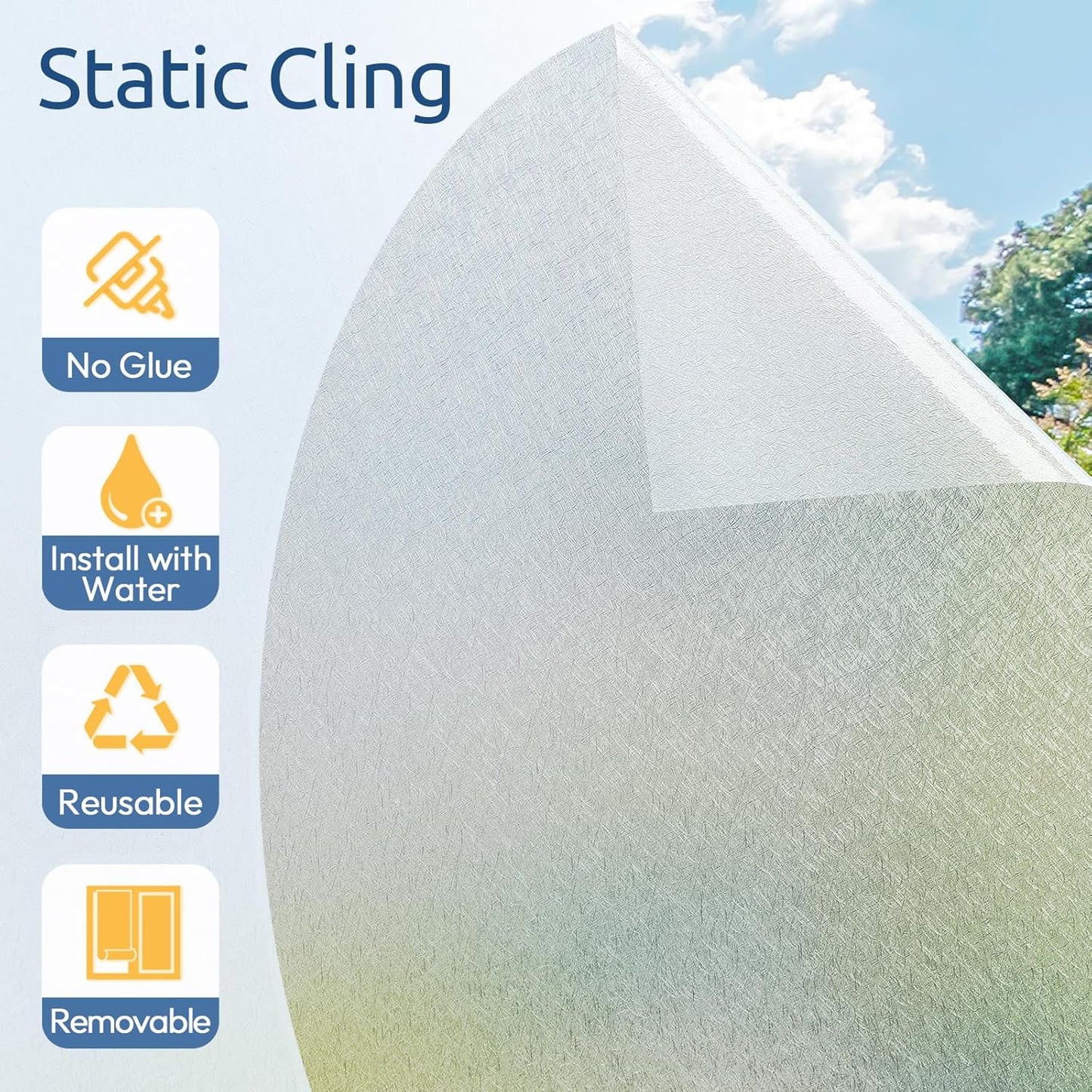 rabbitgoo Window Privacy Film Frosted Glass Film, Decorative Cling UV Sun Blocking Decals, Frosting Window Clings for Home Bathroom Door Coverings, 23.6 x157.5 inches