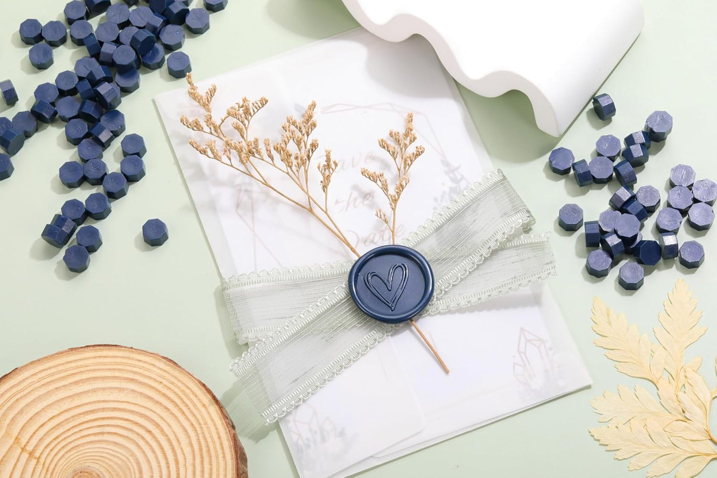 Yoption 360Pcs Navy Blue Sealing Wax Beads with 2 Spoons and 4 Tea Candles for Wax Seal Stamps, Cards, Wedding Invitations, Wine Packaging, Gift Wrap, Envelopes