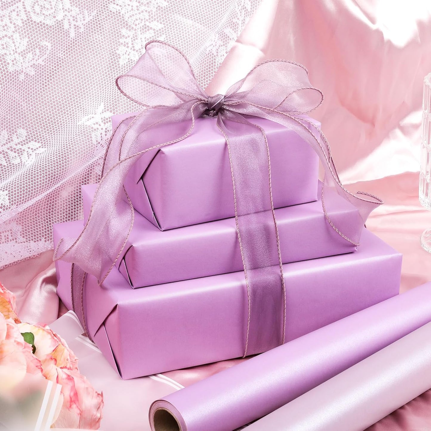 NESCCI Light Purple Matte Wrapping Paper,Solid Color Pearly-Lustre Paper,Gift Wrapping Paper,Perfect for Wedding,Valentine's Day,Birthday, Christmas,Baby Shower,DIY Bouquet (17 Inches X 32.8 Feet)