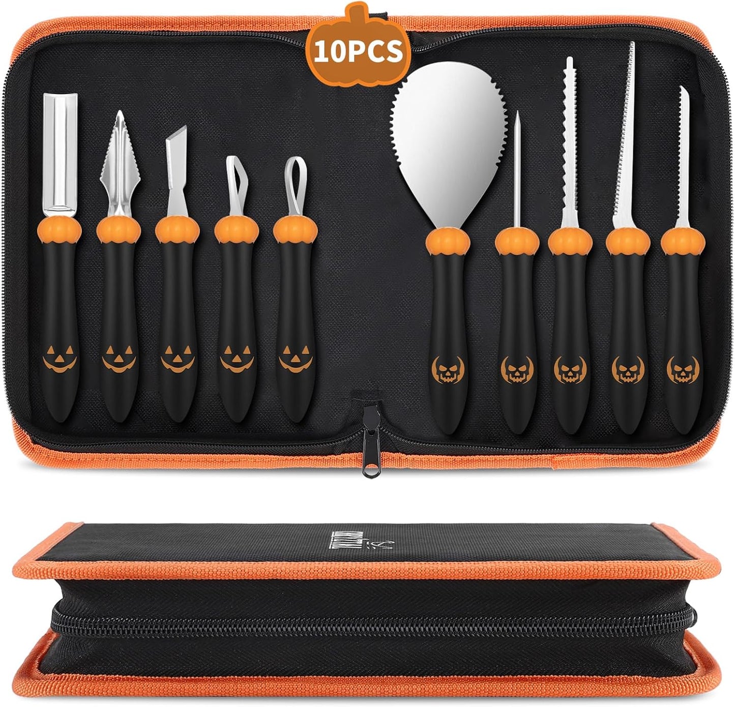 Pumpkin Carving Kit Tools Halloween, Professional Heavy Duty Carving Set, Stainless Steel Double-side Sculpting Tool Carving Kit for Halloween Decoration Jack-O-Lanterns, Gift for Halloween