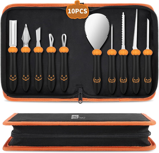 Pumpkin Carving Kit Tools Halloween, Professional Heavy Duty Carving Set, Stainless Steel Double-side Sculpting Tool Carving Kit for Halloween Decoration Jack-O-Lanterns, Gift for Halloween