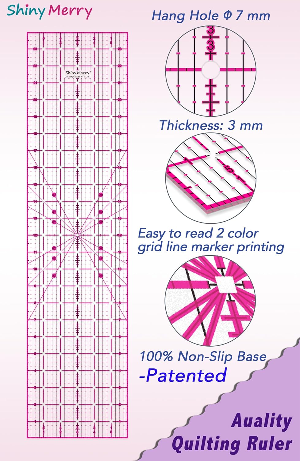 Quilting Ruler 6"x12",Non-Slip Clear Acrylic Sewing Ruler with Easy-to-Read Grid,Yellow & Black Grid Design,Perfect for Fabric,Patchwork,Cutting & Sewing Crafts,Durable Tool for Quilting