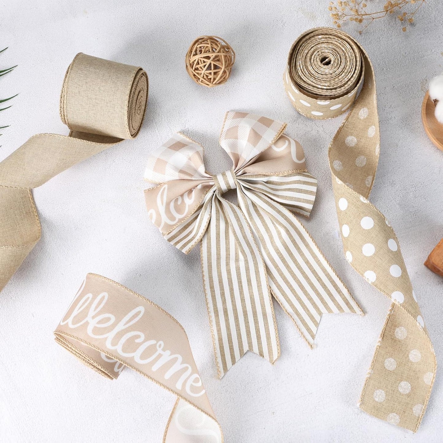 Burlap Ribbon Wired, Farmhouse Rustic Welcome Ribbon for Gifts Wrapping DIY Crafts Floral Bows Wreath Making Party Supplies Holiday Home Decoration, 2.5 Inch x 10 Yards