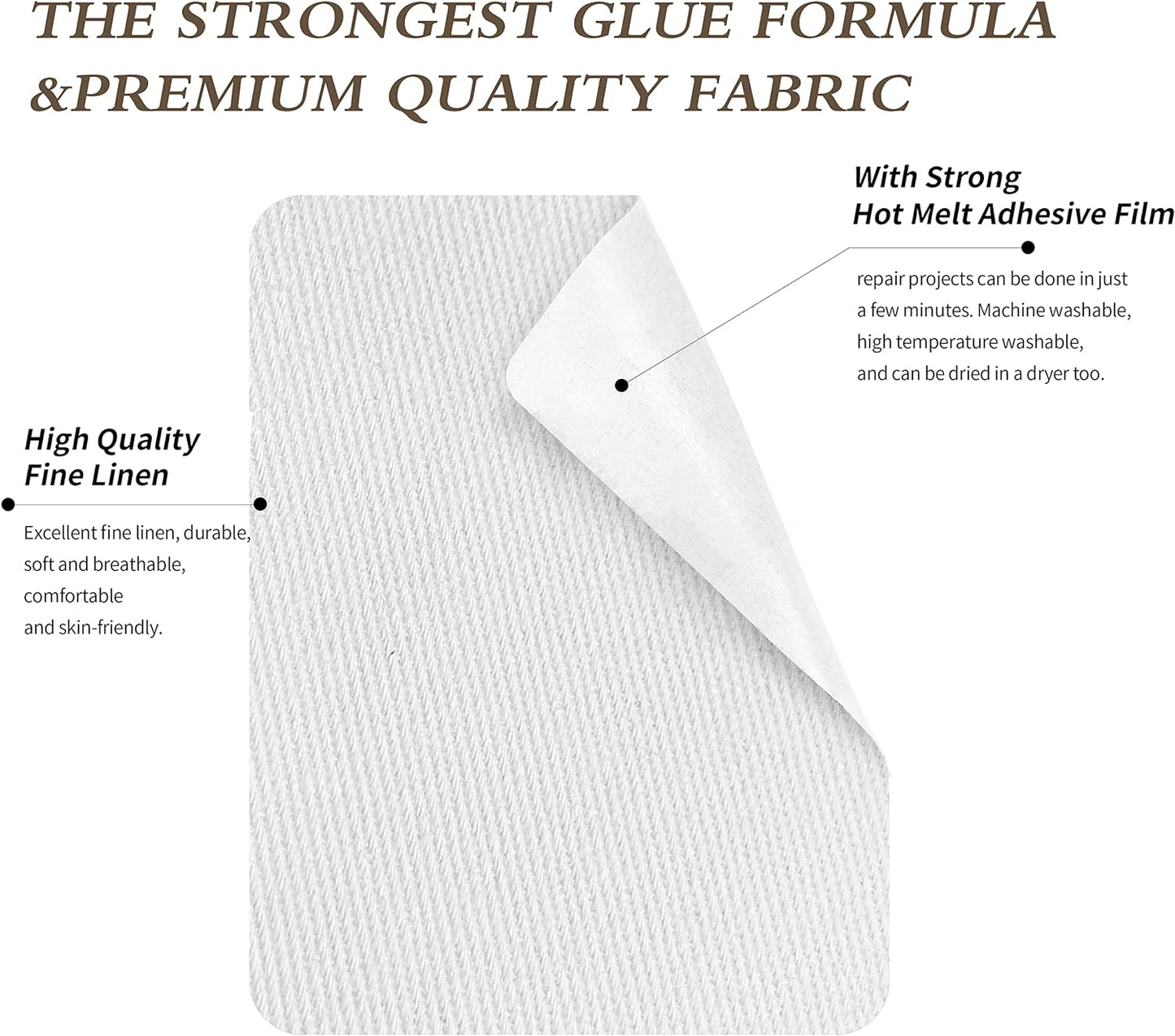 KING MOUNTAIN 100% Cotton Fabric Iron-on Repair Patch, Inside&Outside Clothes Repair Patch, 3"x60" with Backing Glue Repair Decorative Patch kit (White)