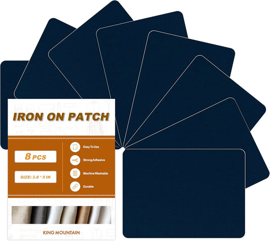 Iron on Patches, 8 Pieces Iron on Canvas Patches, Fabric Patches for Couch, Tent, Clothing, Seat, Canvas Repair Decorating Kit 3.7" by 4.9" (9.5 cm x 12.5 cm, Dark Blue)