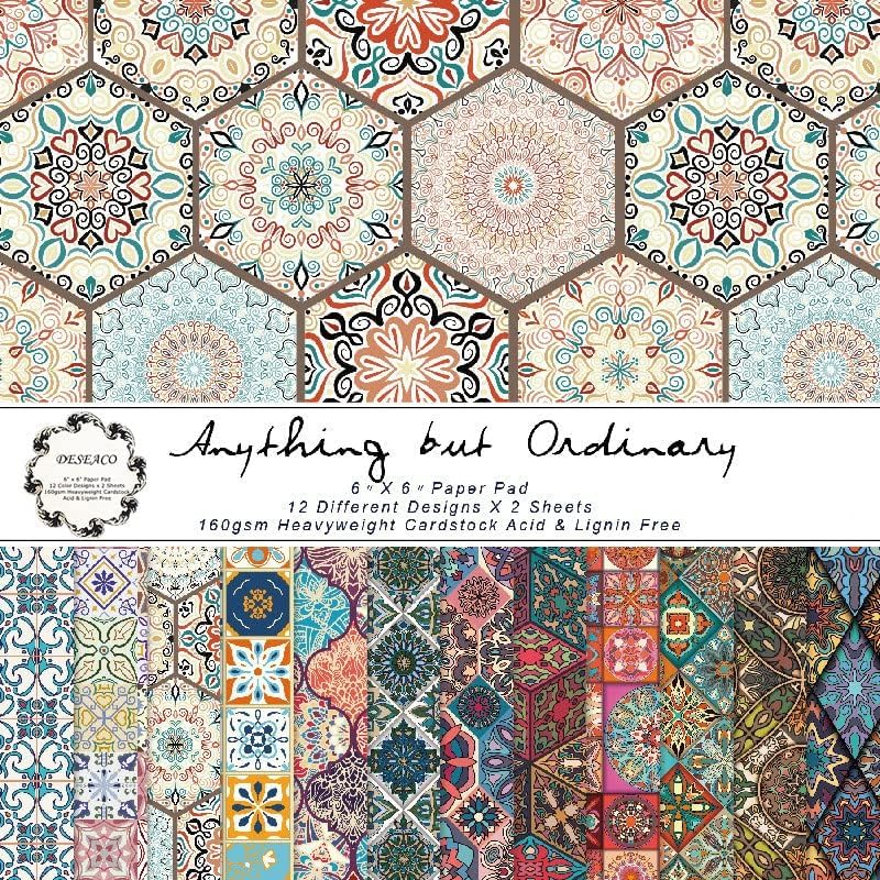Groovy Boho Tribal Scrapbook Pad – 24 Bohemian Sheets for Scrapbooking, Junk Journals, Collage, Decoupage, Card Making & Mixed Media, 6x6 Single-Sided Craft Paper