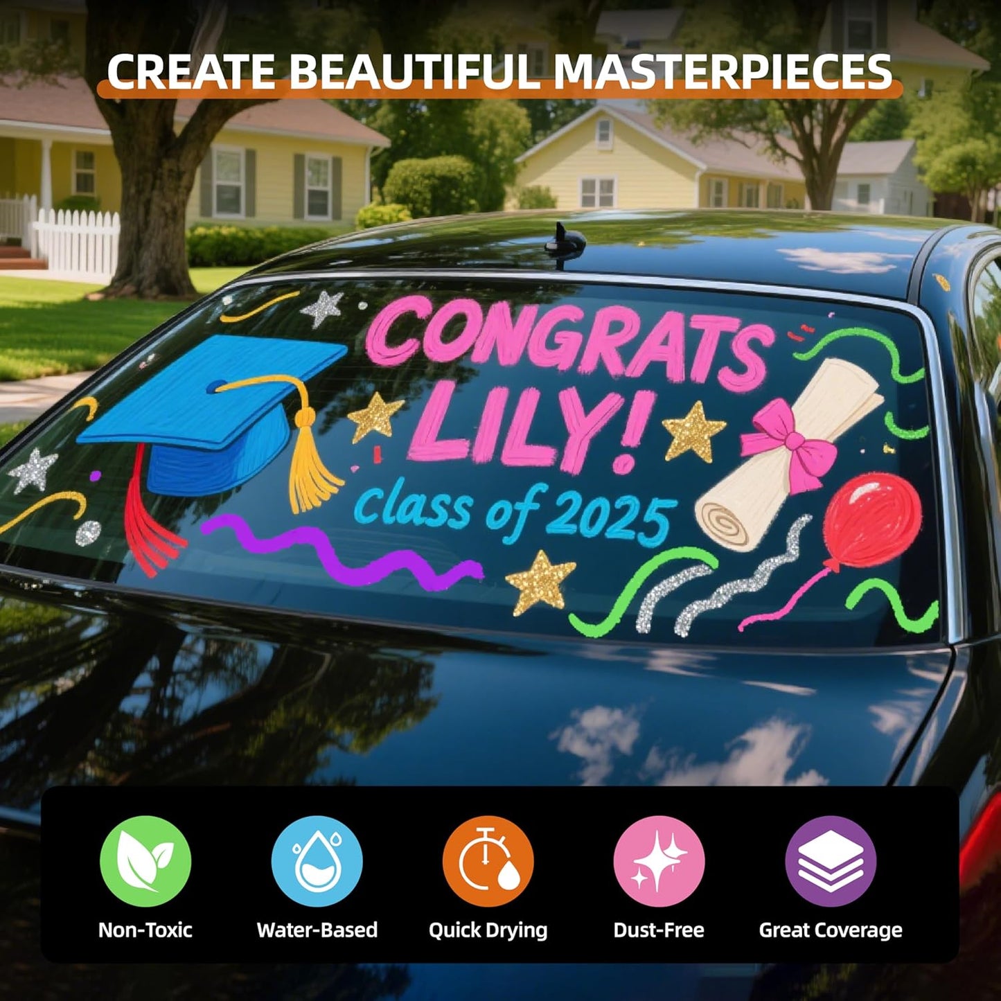 WUO Window Chalk Markers,12 Colors Car Markers,10mm 3-In-1 Jumbo Wide Nib, Dust-Free & Non-Toxic - Erasable Blackboards Marker For Rock Painting, Poster, Stone, Ceramic, Glass