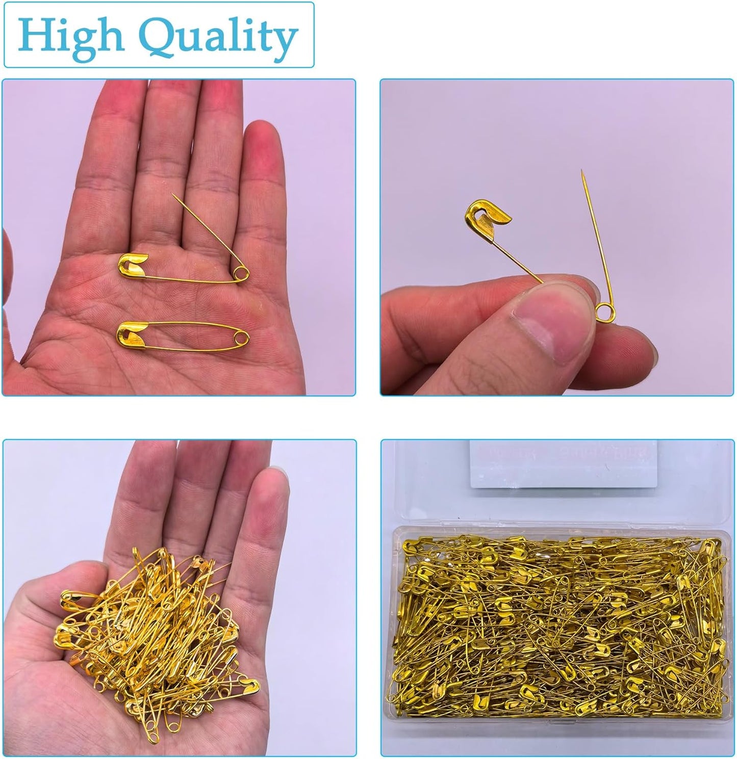 Safety Pins, 600PCS-1.5Inch Small Safety Pins, Rust-Resistant Nickel Plated Steel, Sharp Edge Safety Pin for Clothes, Sewing, Arts & Craft, 38mm Decorative Safety Pins (Gold), UR-28