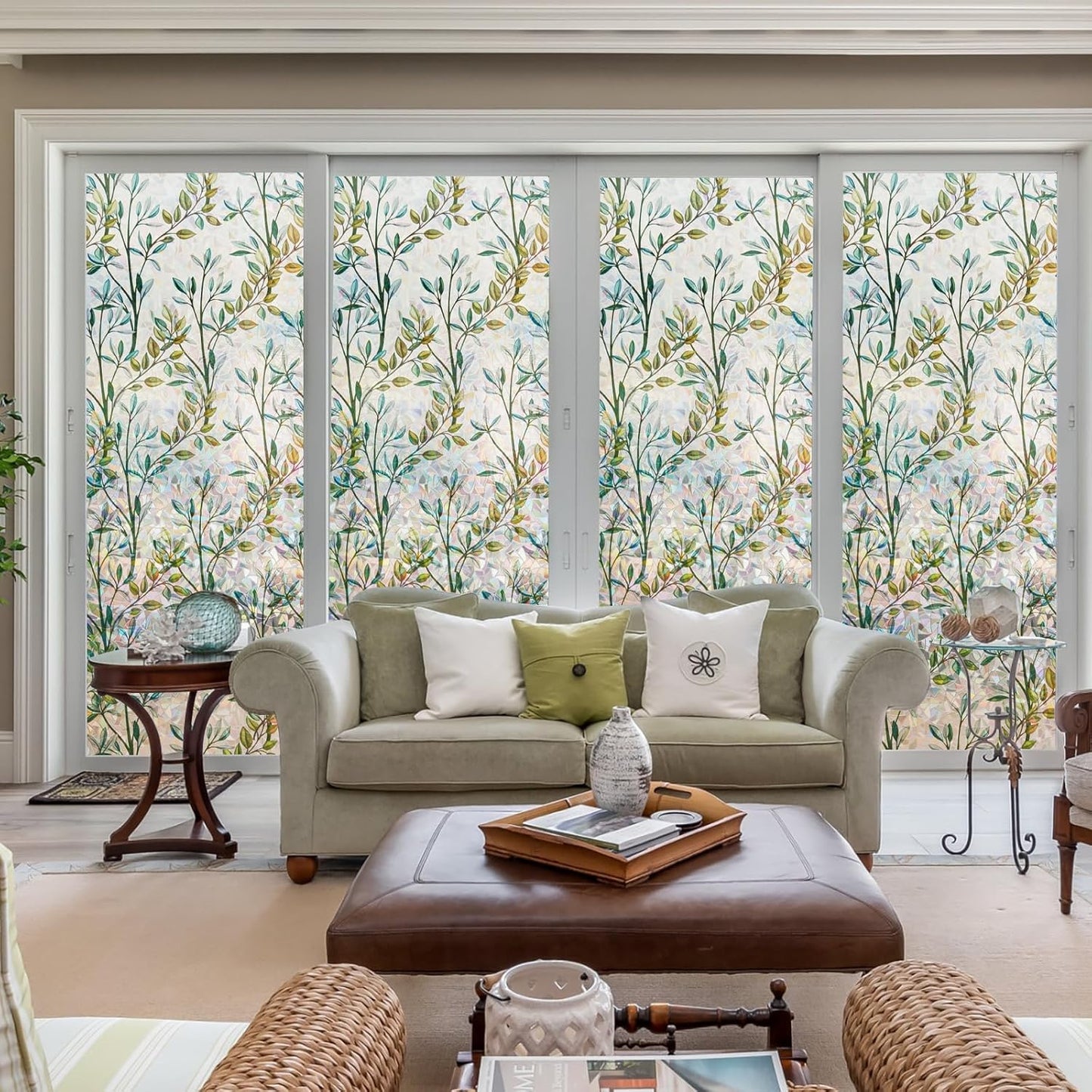 Donox Window Privacy Film, 3D Decorative Window Vinyl Decorative Stained Glass Window Film, Anti-UV Sun Blocker Heat Control for Home, 35.4 Inch x 13.1 Feet (with Installation Tool)