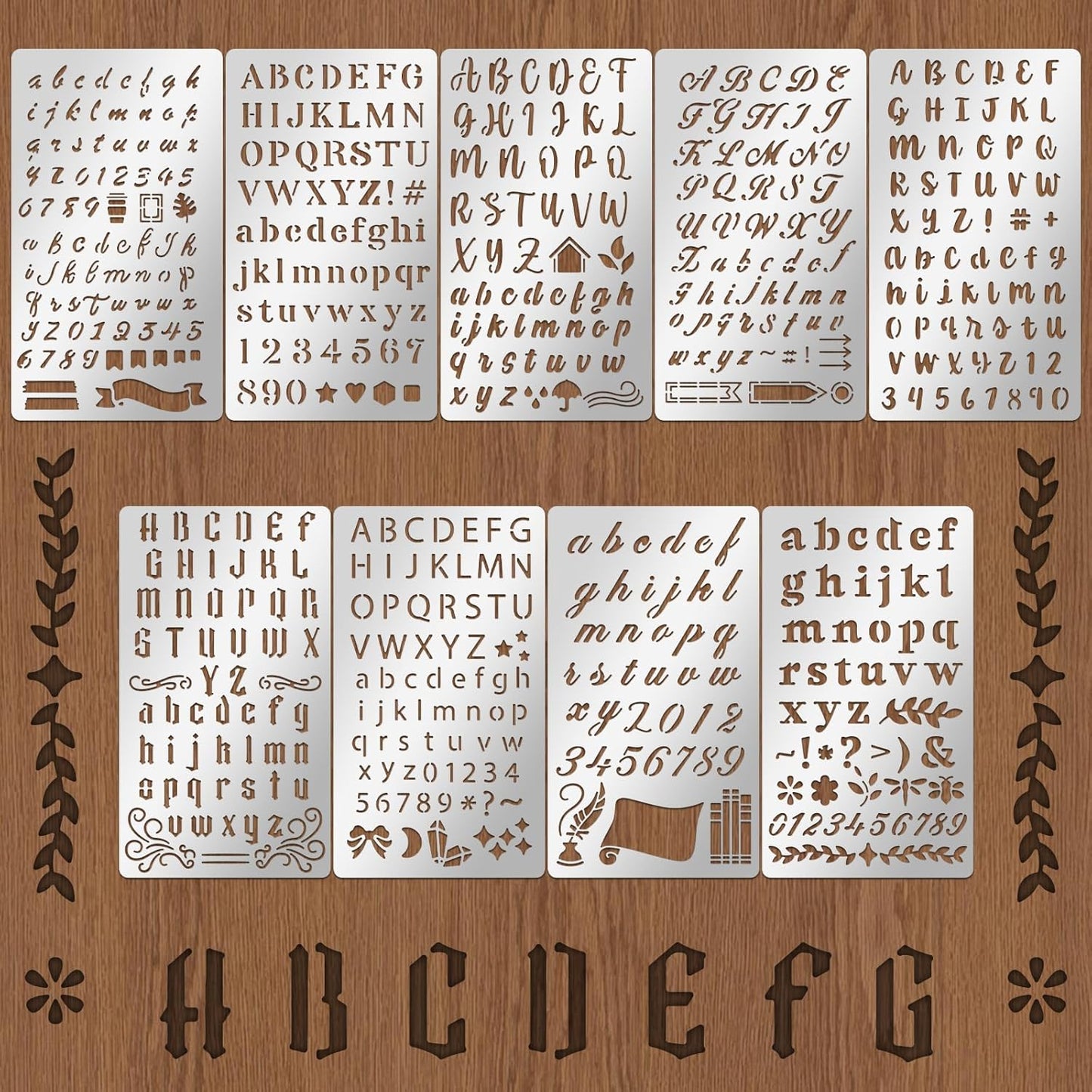9PCS Metal Stencils Wood Burning Stencil Metal Letter Stencil Alphabet and Number Stencils for Journaling Engraving Templates for Wood Carving Drawing Scrapbooking Journal Craft DIY
