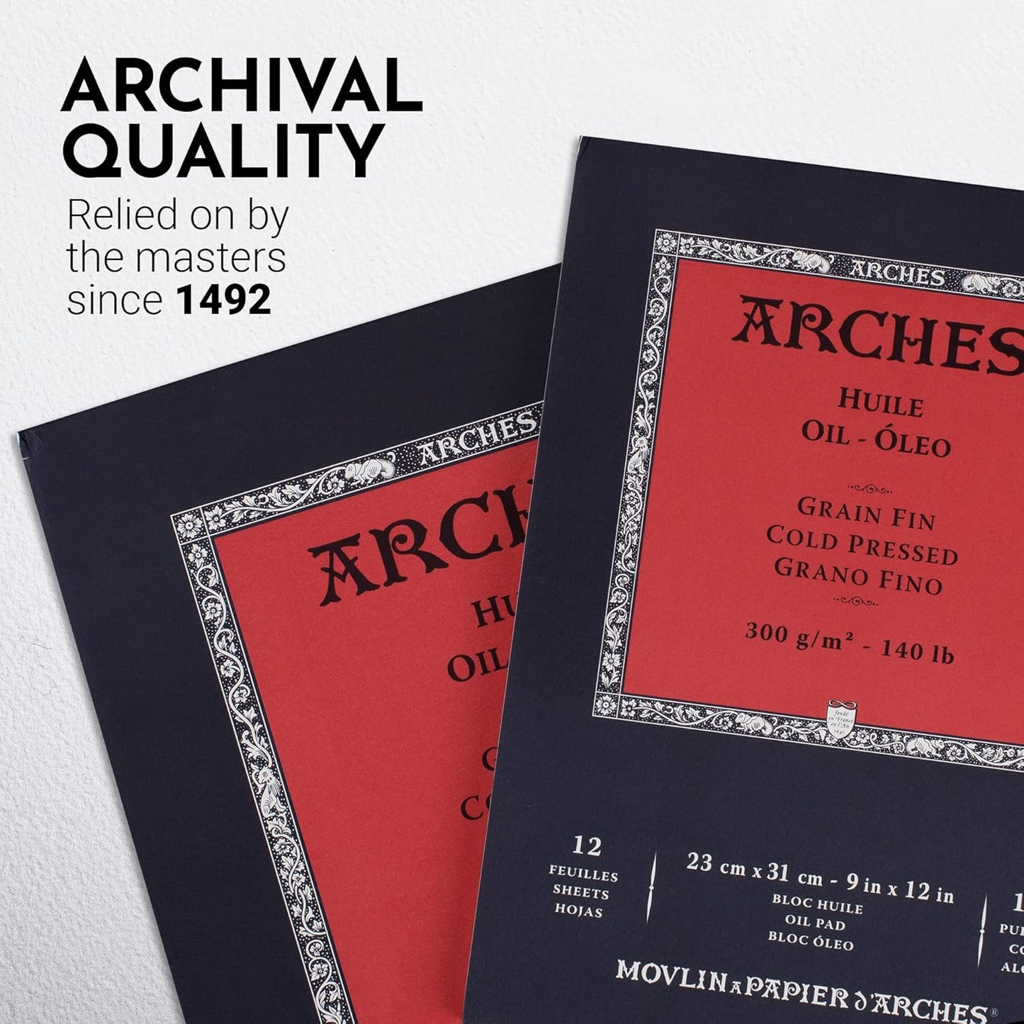 Arches Huile Oil Pad, Cold Pressed, 140lb/300gsm, 12 Sheet, 9x12 inch, Arches Oil Paper 100% Cotton
