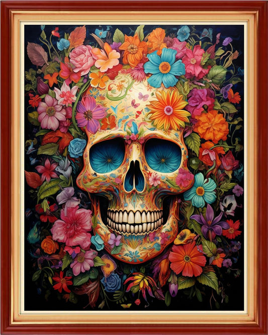 Joyhoor Cross Stitch Kits for Beginners Stamped Cross-Stitch Supplies Needlework preprint Embroidery Kits for Adults DIY Needlepoint Kits Embroidery Patterns 11CT-Colorful Skull 16x20 inchs
