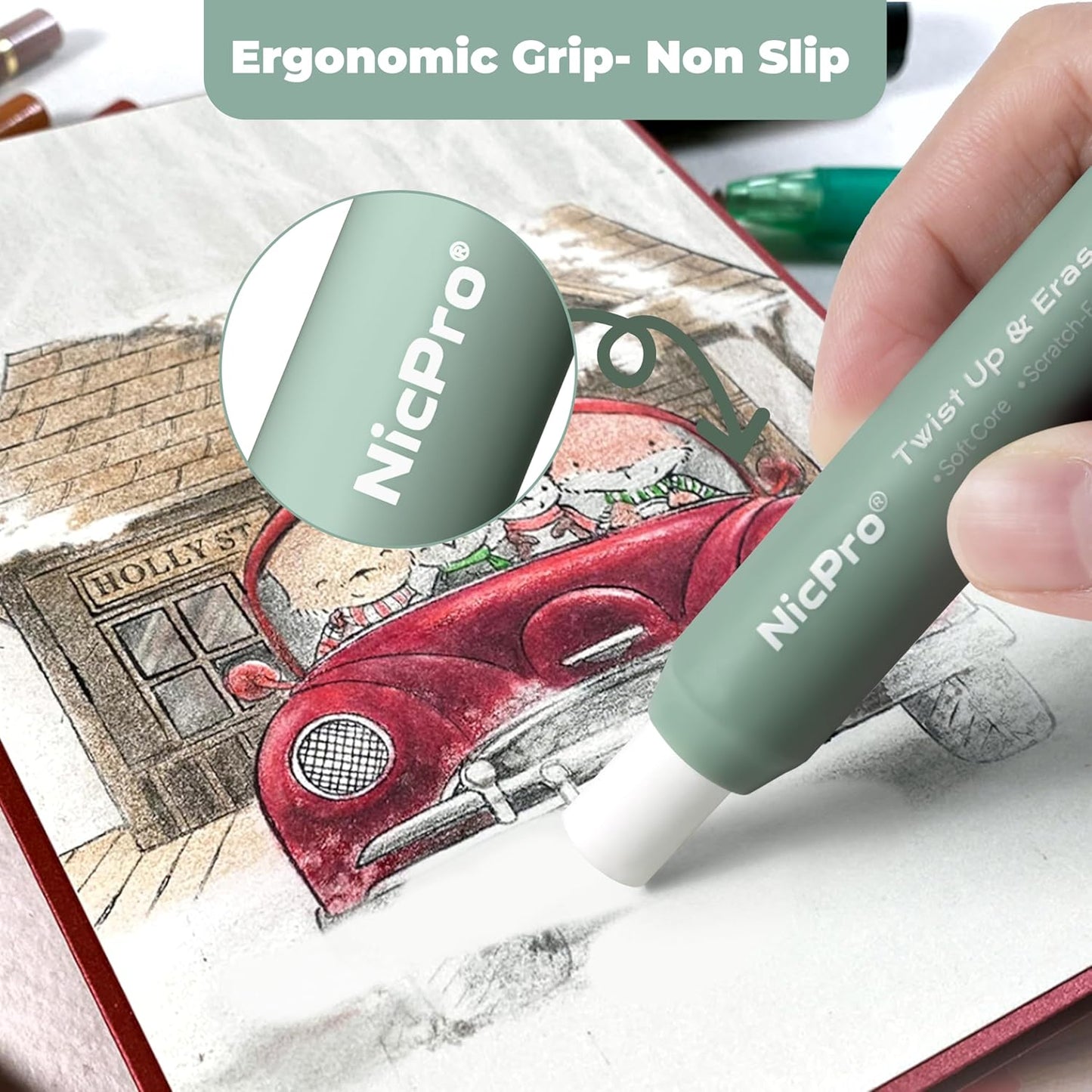 Nicpro 6 Pack Rotary Retractable Erasers Pen Style, Aesthetic Pastel Twist Erasers in Rainbow Colors, Clean Erasing TPE Eraser for School Supplies, Office, Drawing & Journaling