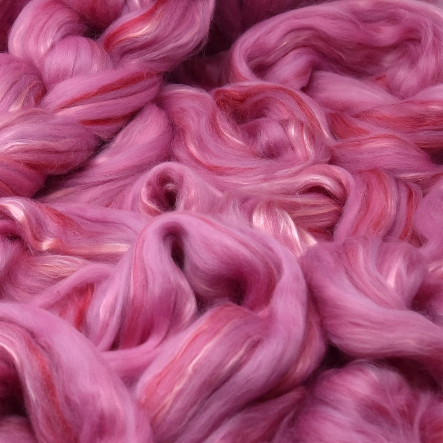 Merino Silk Luxe Tonal Designer Blend. Superfine Merino, Mulberry Silk, Tussah Silk. Top Roving for Spinning or Felting. Pink Petal 1oz