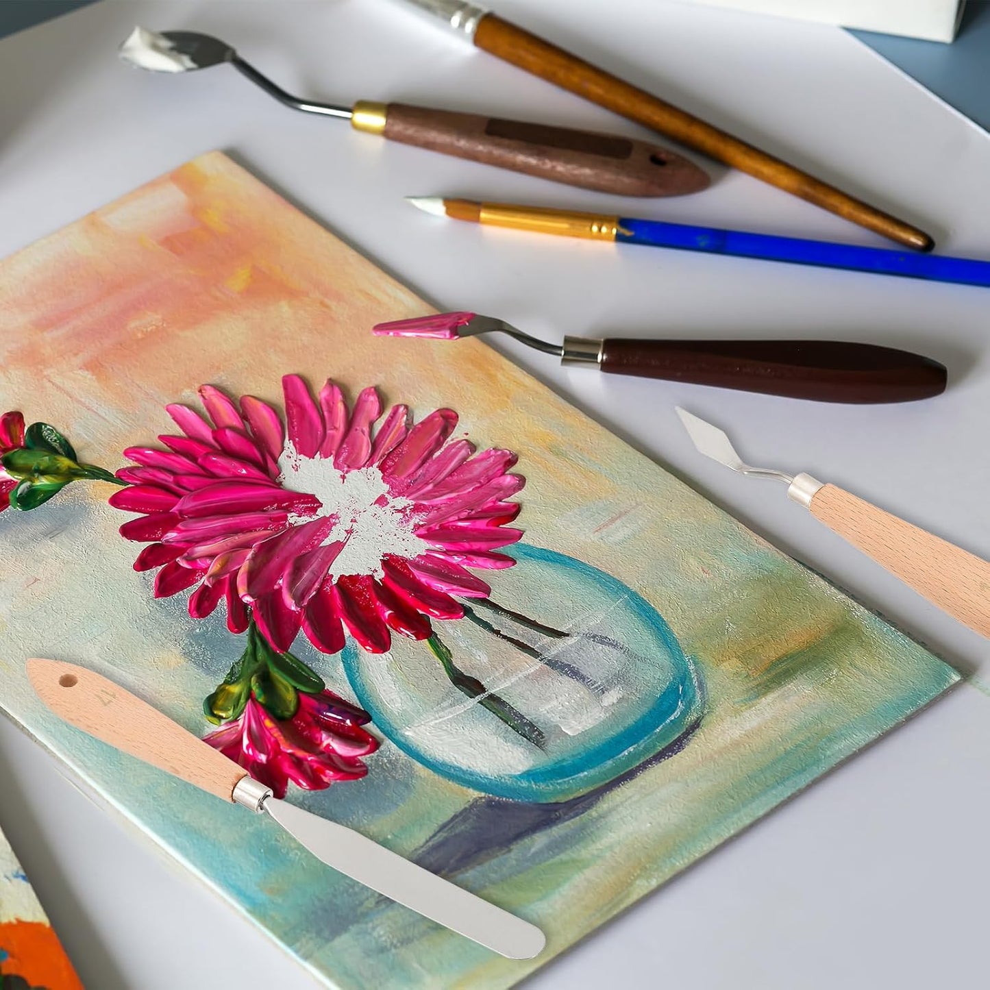 PATIKIL Art Spatula, No.1 13mm Stainless Steel Flexible Palette Knife Painting Knife Painting Spatula Oil Painting Mixing Scraper with Wood Handle for Canvas Acrylic Painting, Brown