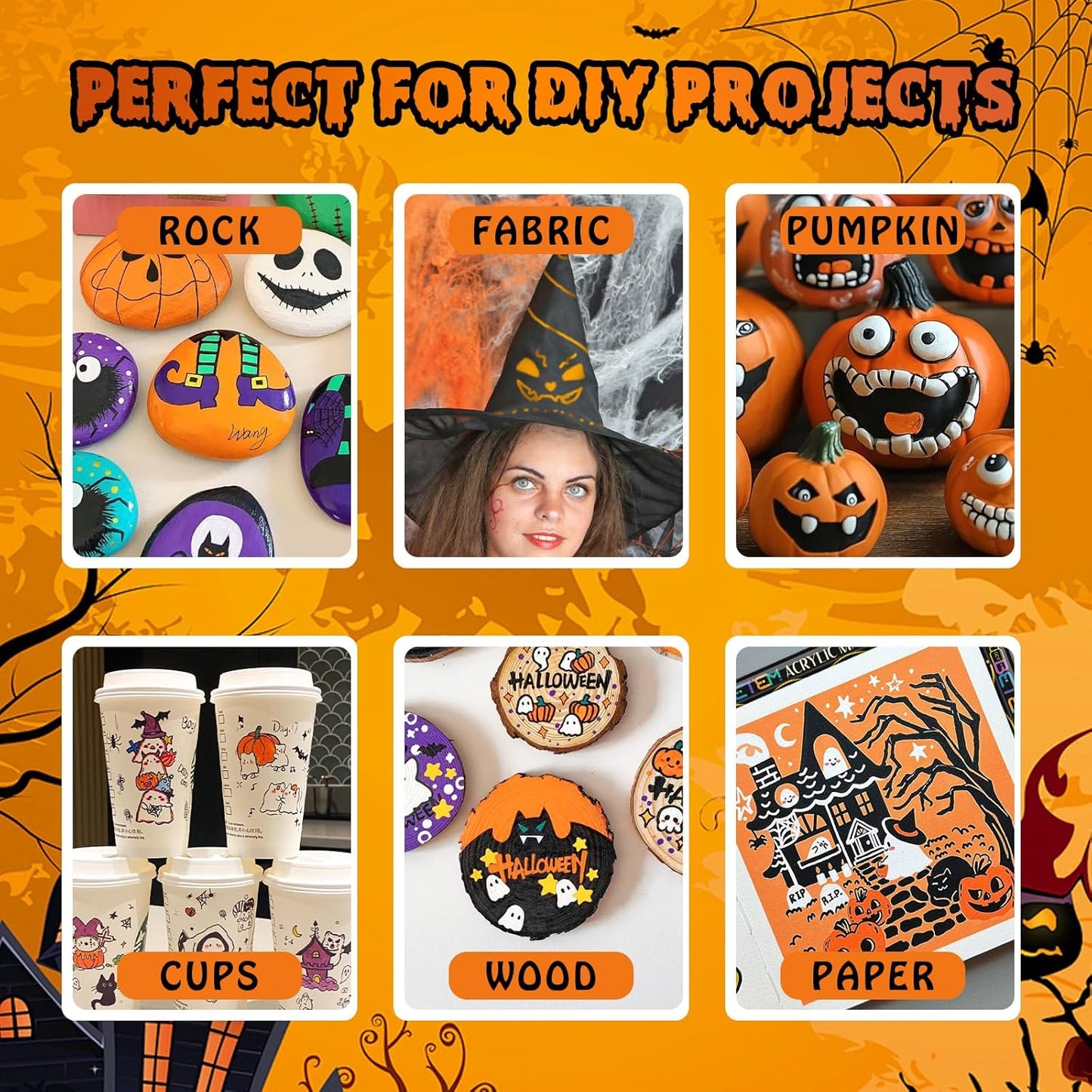 Betem 24 Colors Dual Tip Acrylic Paint Pens Markers, Premium Acrylic Paint Pens for Halloween Decorations, Wood, Canvas, Stone, Rock Painting, Glass, Ceramic Surfaces, Pumpkin Painting Kit DIY Crafts