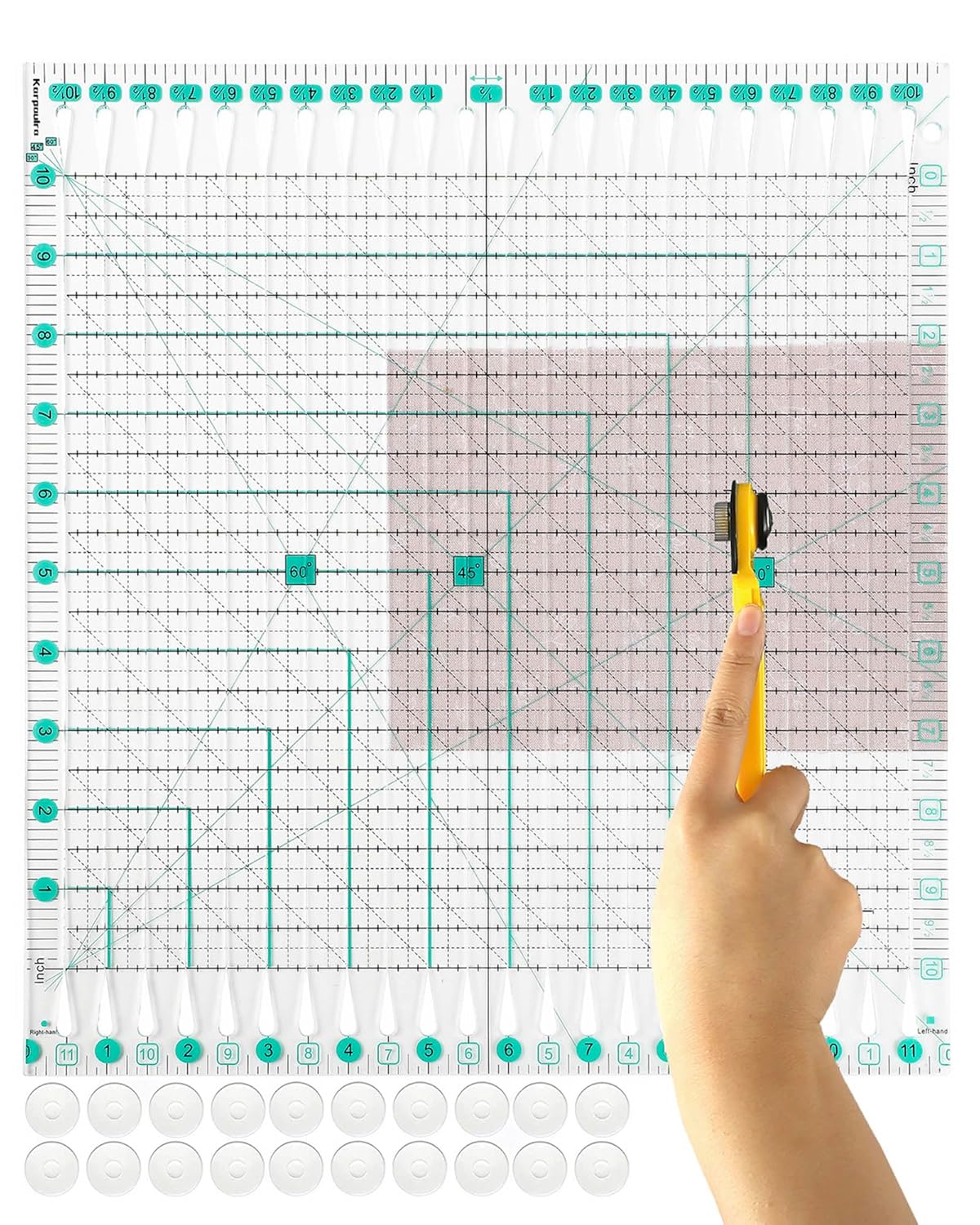 Quilting Ruler for Precise Fabric Cutting 11.5" x 10.5" Quilt Rulers Quilting Sewing Tools Slotted Rulers for Accurate Measurements and Easy Cutting Fabrics Green