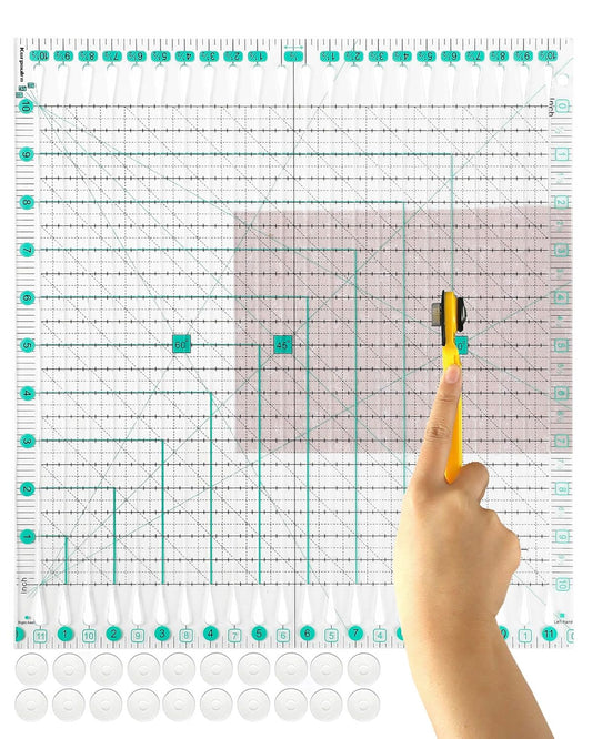 Quilting Ruler for Precise Fabric Cutting 11.5" x 10.5" Quilt Rulers Quilting Sewing Tools Slotted Rulers for Accurate Measurements and Easy Cutting Fabrics Green