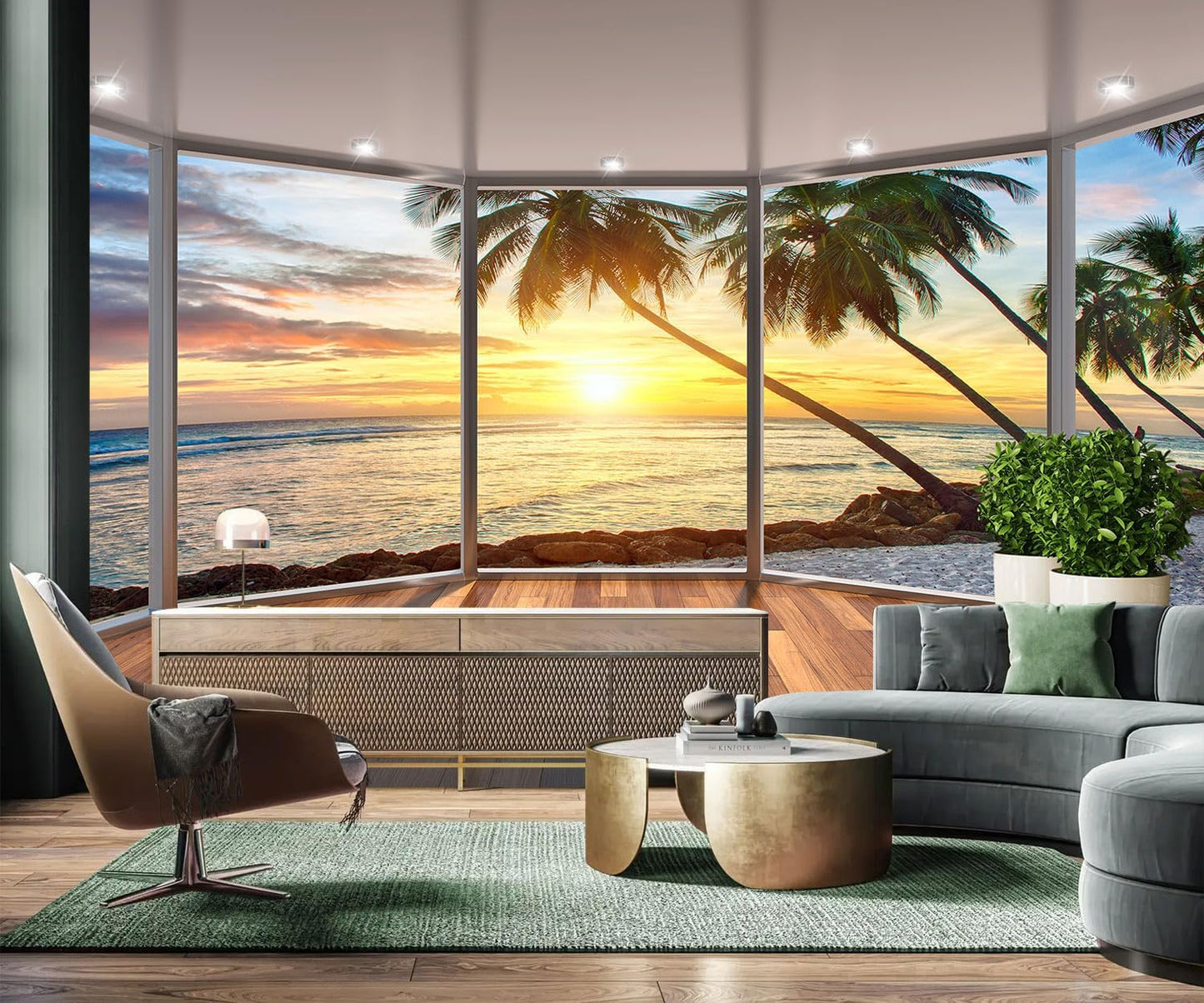 AFZEVEB-3D Landscape Wallpaper seafront verandahs Wall murals for Bedroom 114"x74"(Not Peel and Stick)