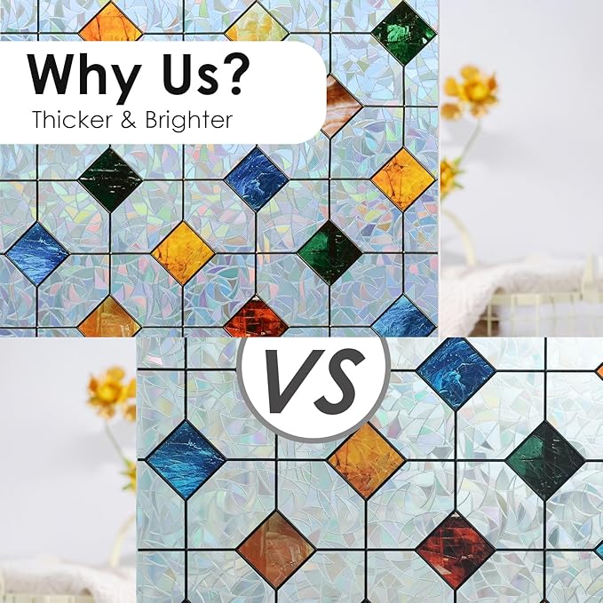 DKTIE Colorful Gem Lattice Pattern Decorative Window Privacy Film Rainbow Stained Glass Window Film Classroom Decor Renter Friendly Decor (S533, 35.4in X 78.7in)