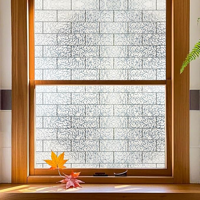 Window Privacy Film, Frosted Glass Decorative Static Cling, Removable Sun Blocking Vinyl Covering,Window Film for Home Kitchen Living Room Bathroom, Moon Scar, 17.3" x 78.7"
