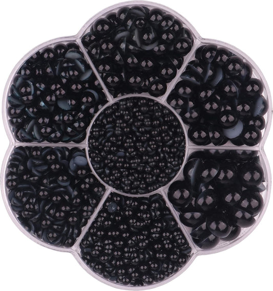 YAKA 3000 PCS 1 Box 7Sizes 2.5/3/4/5/6/8/10mm Flat Back Half Round Pearl Cabochon Bead Loose Beads Gem for Nail Craft Scrapbook DIY Decoration (Black)