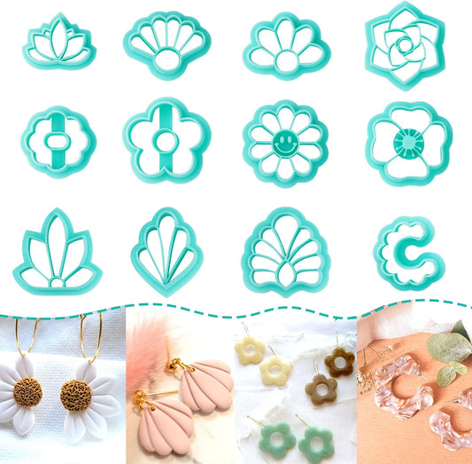 TAINSKY Flower Shape Polymer Clay Cutters Set, 12 Shapes Clay Earrings Cutters for Polymer Clay Jewelry, Plastic Clay Earring Cutters for Polymer Clay Jewelry Making