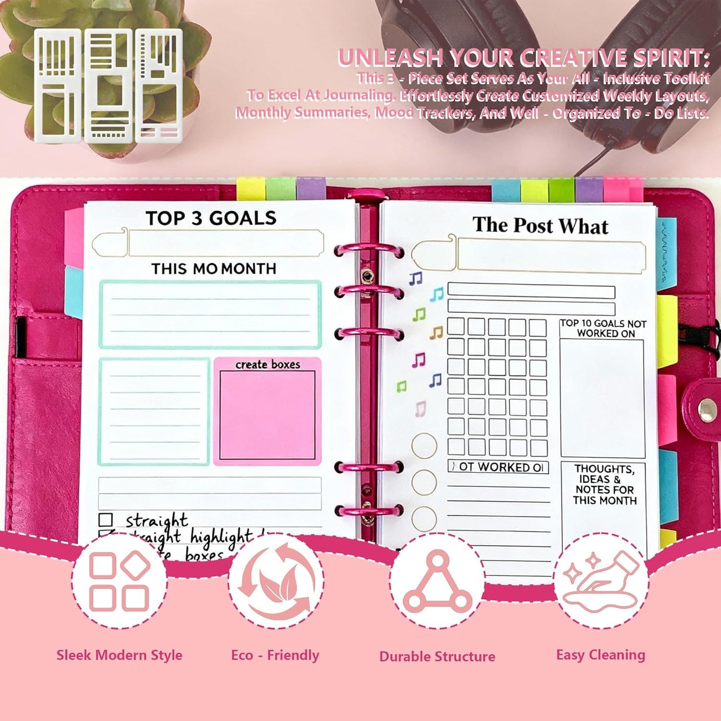 3 Pcs Journal Stencil Set – Reusable Flexible Templates for Dotted Journals & Planners, Drawing & Lettering Aids for DIY Checklists, Calendars, Scrapbooking & Daily Tracking (B)