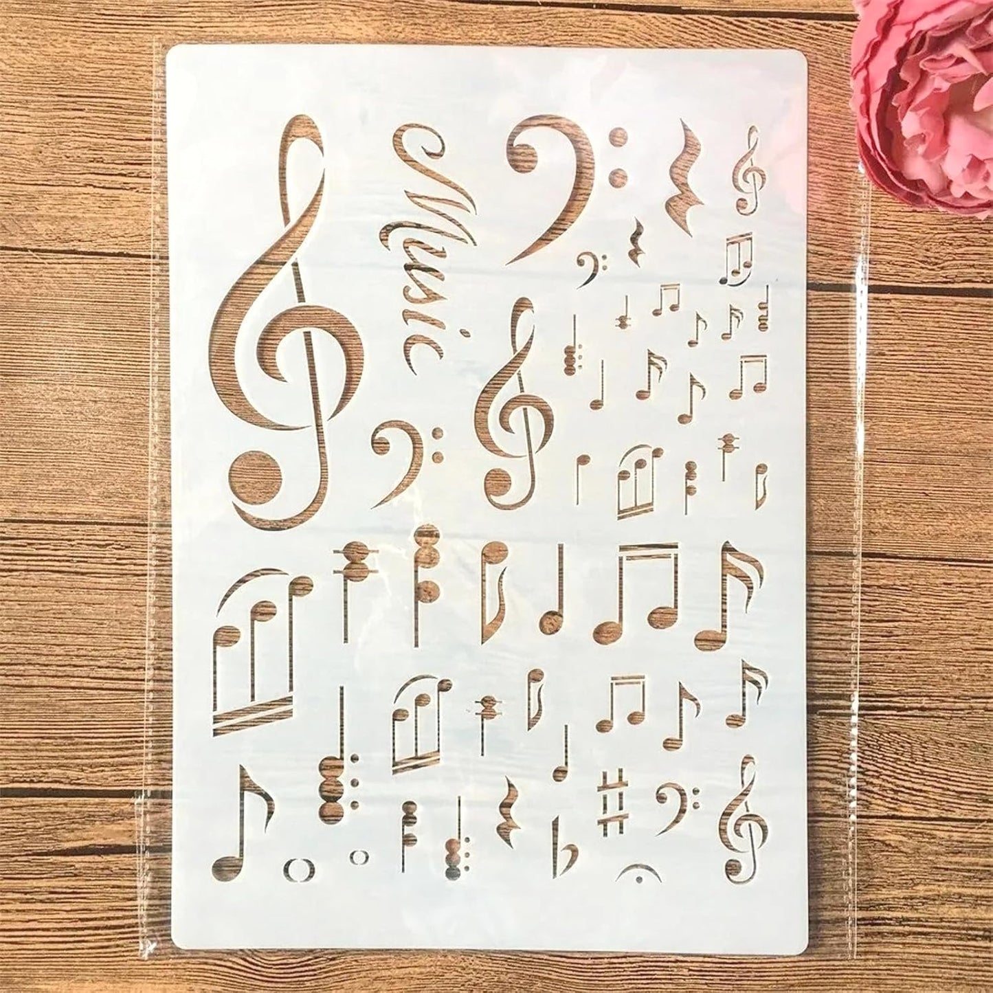 TIAMECH A4 Reusable Music Stencil for Painting - Music Symbol Notes Layering Template, DIY Wall Art, Wood Furniture, Scrapbook & Crafts (8.3x11.7inch)