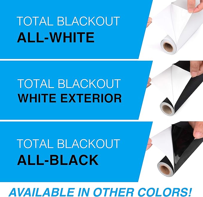 Total Blackout Window Film: 100% Light Blocking Film with White Sides - Heat Resistant, Room Darkening, Static Cling Film for Privacy & Day Sleep - No Residue, Stops UV, Easy Removal (36 x 144 in.)