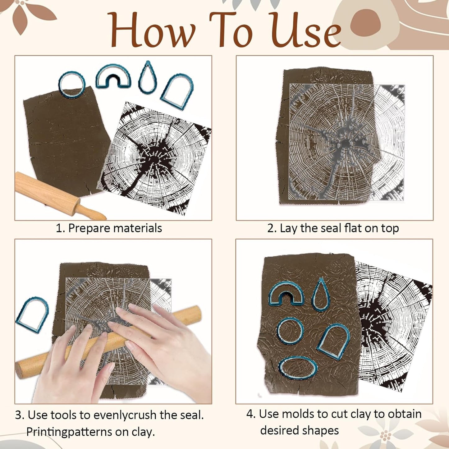 CHGCRAFT Tree Rings Polymer Clay Texture Sheets Tree Pattern Silicone Texture Stamp Clay Texture Mat Modeling Pattern Pad Sheets for Jewelry and Earrings Tools, 5.5x5.5 inch