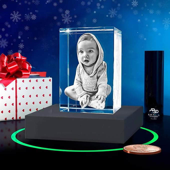 ArtPix 3D Premium Crystal Photo, Christmas Personalized Gifts for Women, Wife, Her, Him, Men, Husband, Grandma, Great Xmas Customized Gift With Your Own Photo, Custom Glass 3D Laser Etched Picture