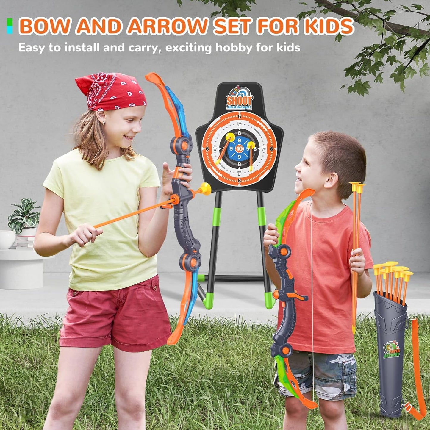GMAOPHY 2 Pack Bow and Arrow Toy for 5 6 7 8 9 10 11 12 Year Old Boys, Birthday for Kids, Indoor Outdoor Sport Games Toys for Ages 4-8 8-12, LED Light Up Archery Set with 20 Suction Cup Arrows