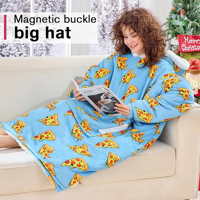 yescool Wearable Blanket Hoodie, Flannel Sherpa Fleece Blanket Sweatshirt for Adults Women Men,One Size Fits All