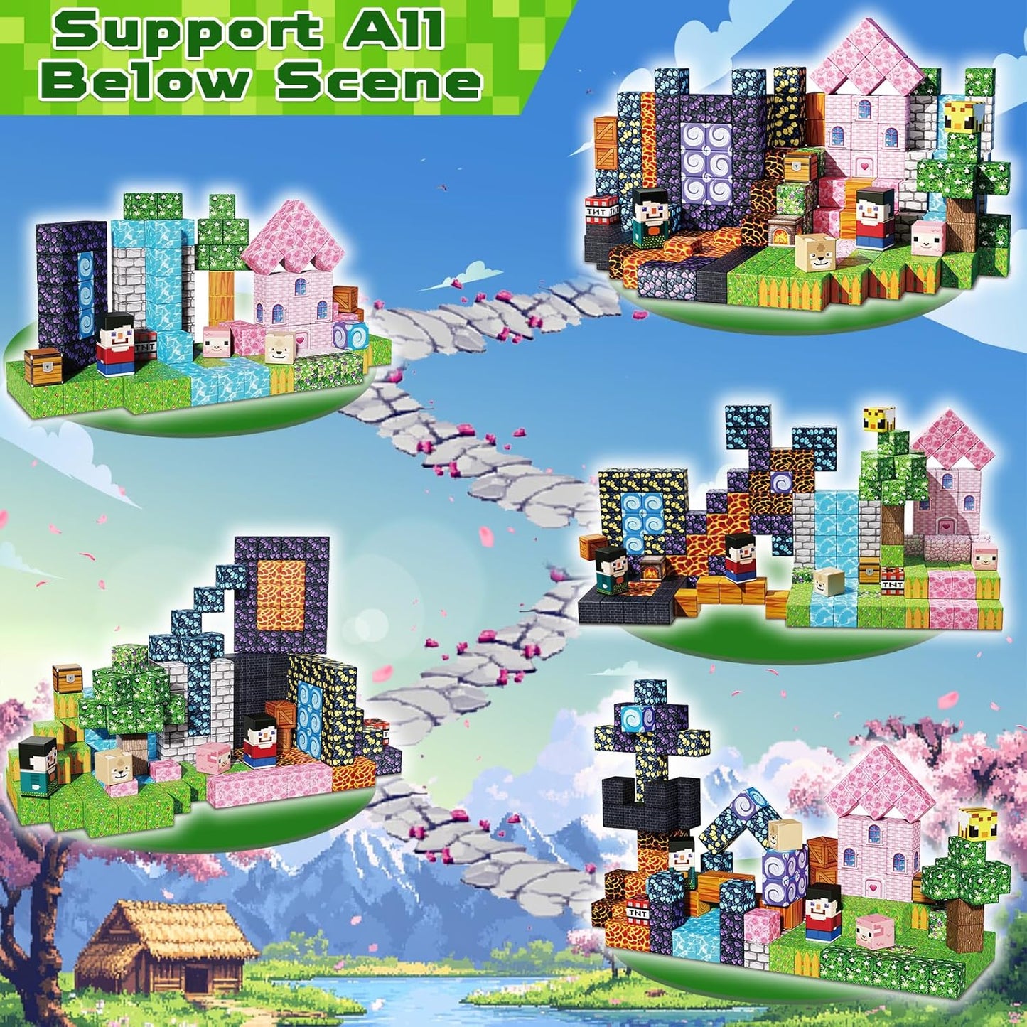 Goody King 200PCS Magnetic Building Blocks - Forest & Volcano Adventure Set, STEM Learning Toys for Kids Ages 3+, Strong Magnets, Creative Play, Gift for Boys & Girls