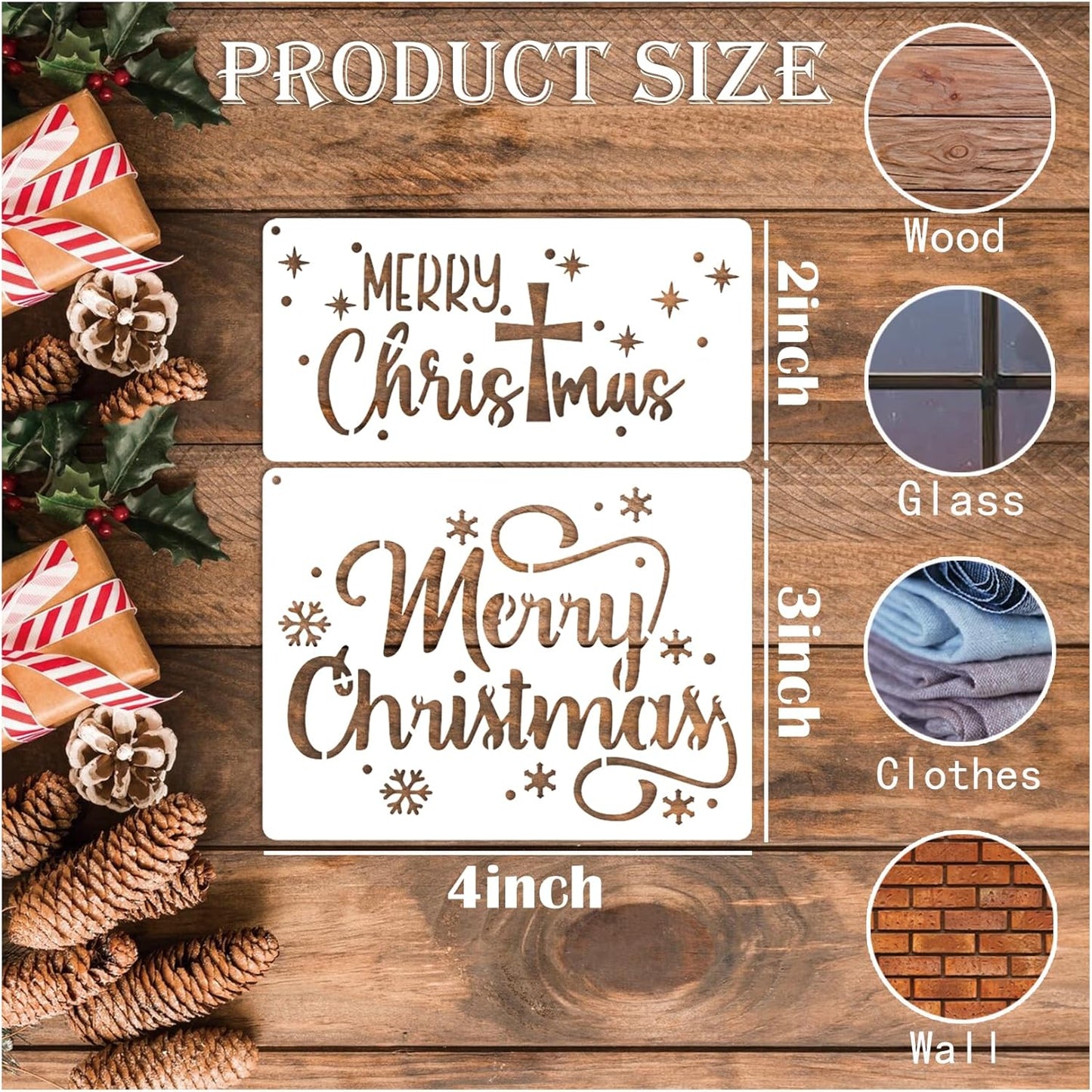 16pcs Merry Christmas Stencils for Card Making Reusable Drawing Believe Christmas Stencils for Painting on Wood Signs, Crafts, Wall Decorations