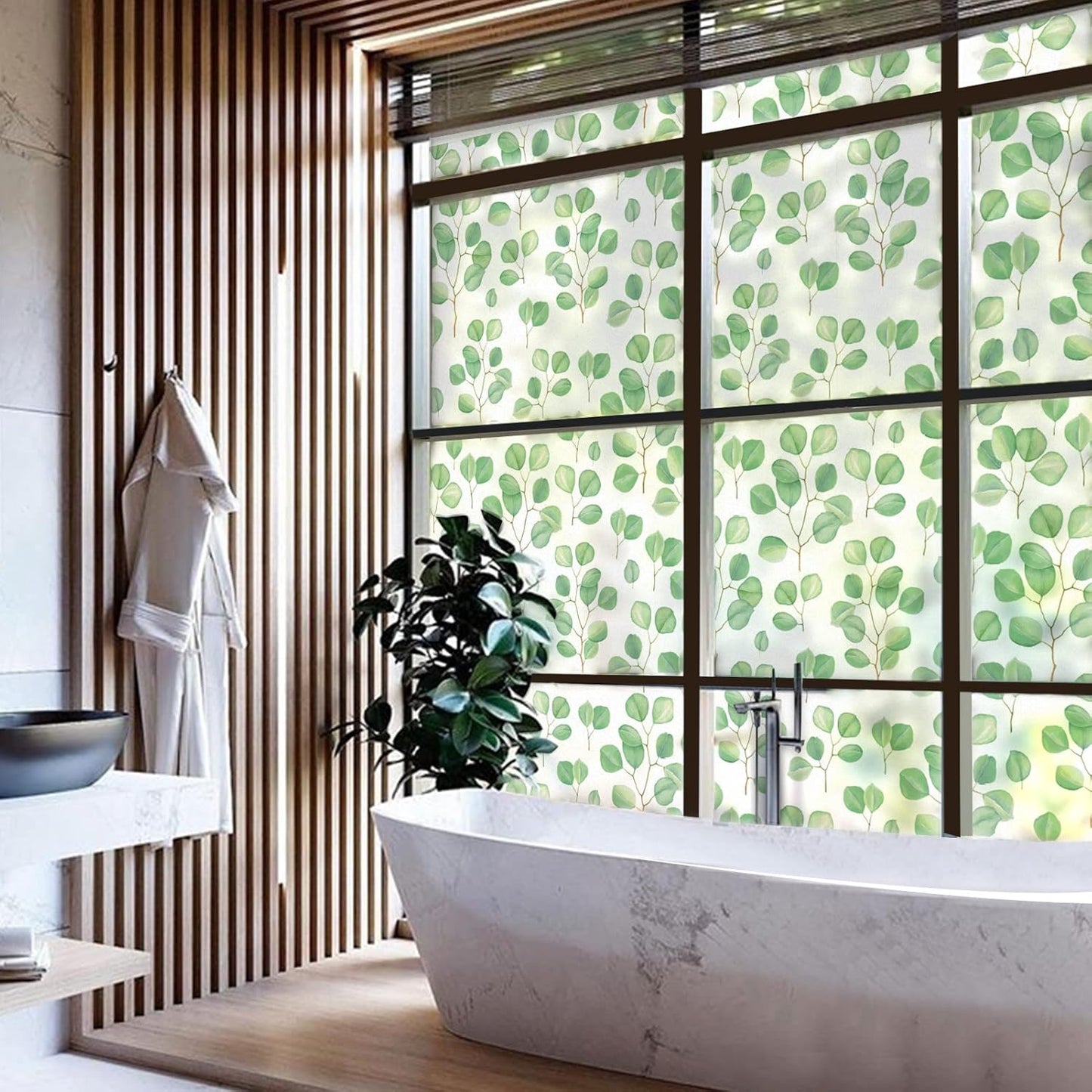 DKTIE Retro Leaves Pattern Two-Way Window Film Privacy Day and Night Window Privacy Film Decorative Stained Glass Window Clings for Birds (S222, 17.7" x 78.7")