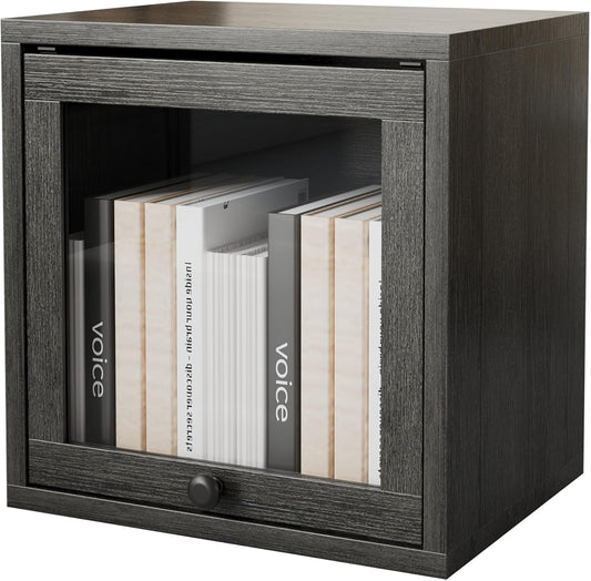 FUSUNBAO Magic DIY Cube Storage Organizer Stackable Cubes for Home Books Clothes Toy-Modular Cubby Storage System-Office Cubical-Bookcase Closet(French Oak, Glass Door Cube)