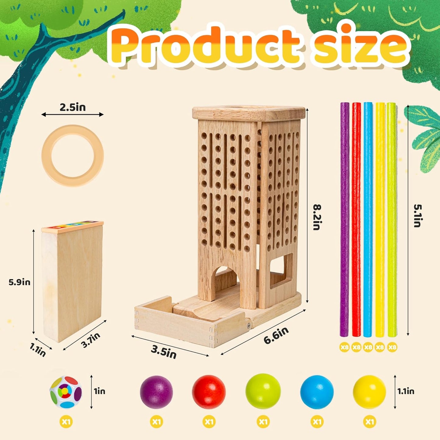 Montessori Wooden Board Games for Kids 3-8 Years,3 in 1 of Playing,Math Counting, Fine Motor Skills Toy,Family Travel Game，Educational Gift for Boys and Girls