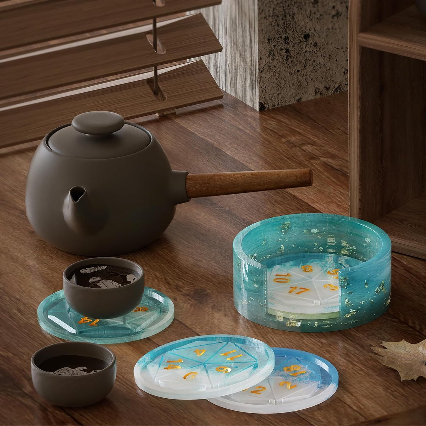 6 Pack Dice Tray Mold + Coaster Mold Holder Mold Resin Clay Jewelry Casting Mold Craft Supplies 3D Silicone Mold for Resin Casting Candle Making Molds