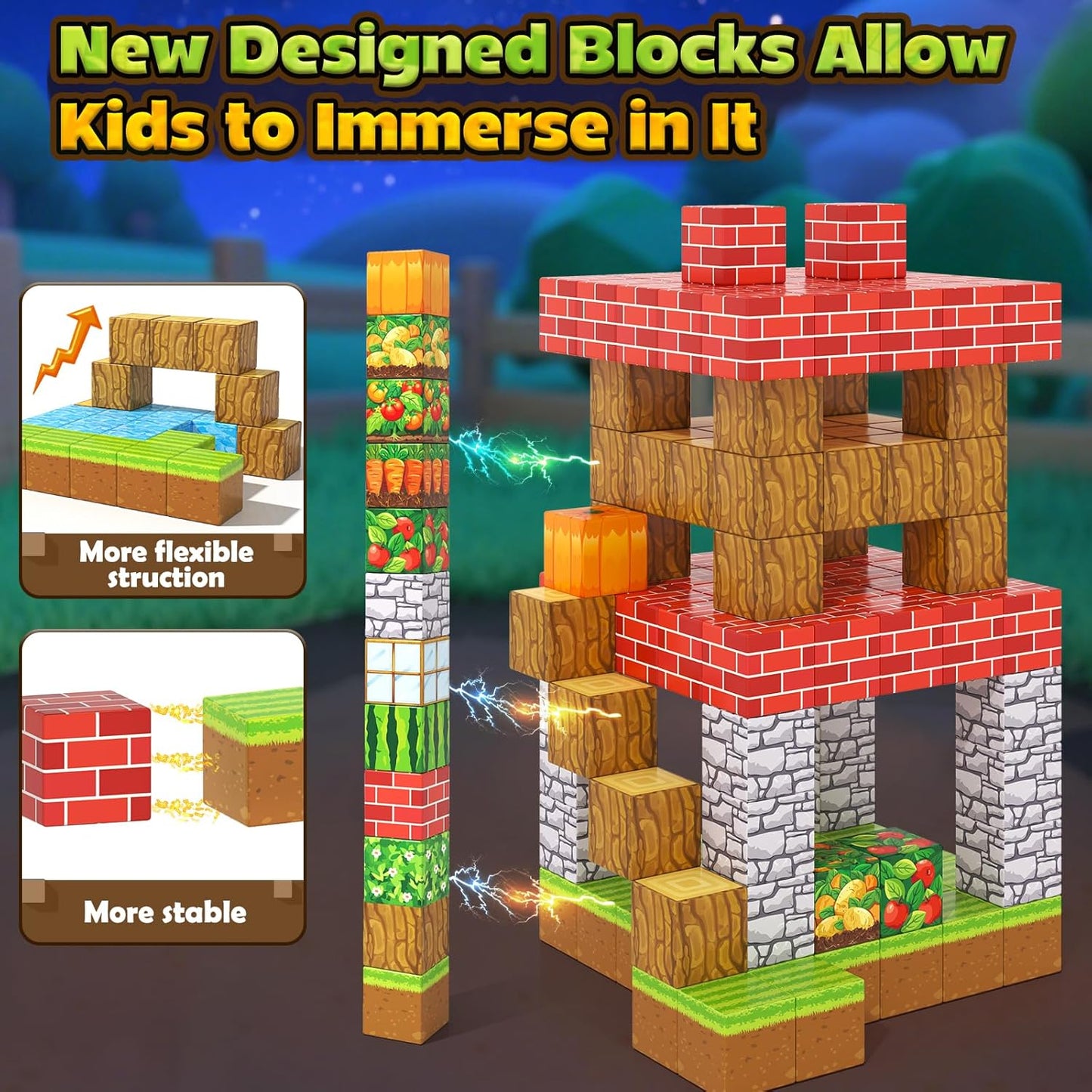 150PCS Magnetic Blocks - Build Mine Magnet World Farm Edition, Magnetic Kids Games for Boys & Girls Age 3-5 4-8 6-8, STEM Sensory Construction Classroom Must Haves Building Toys for Toddlers