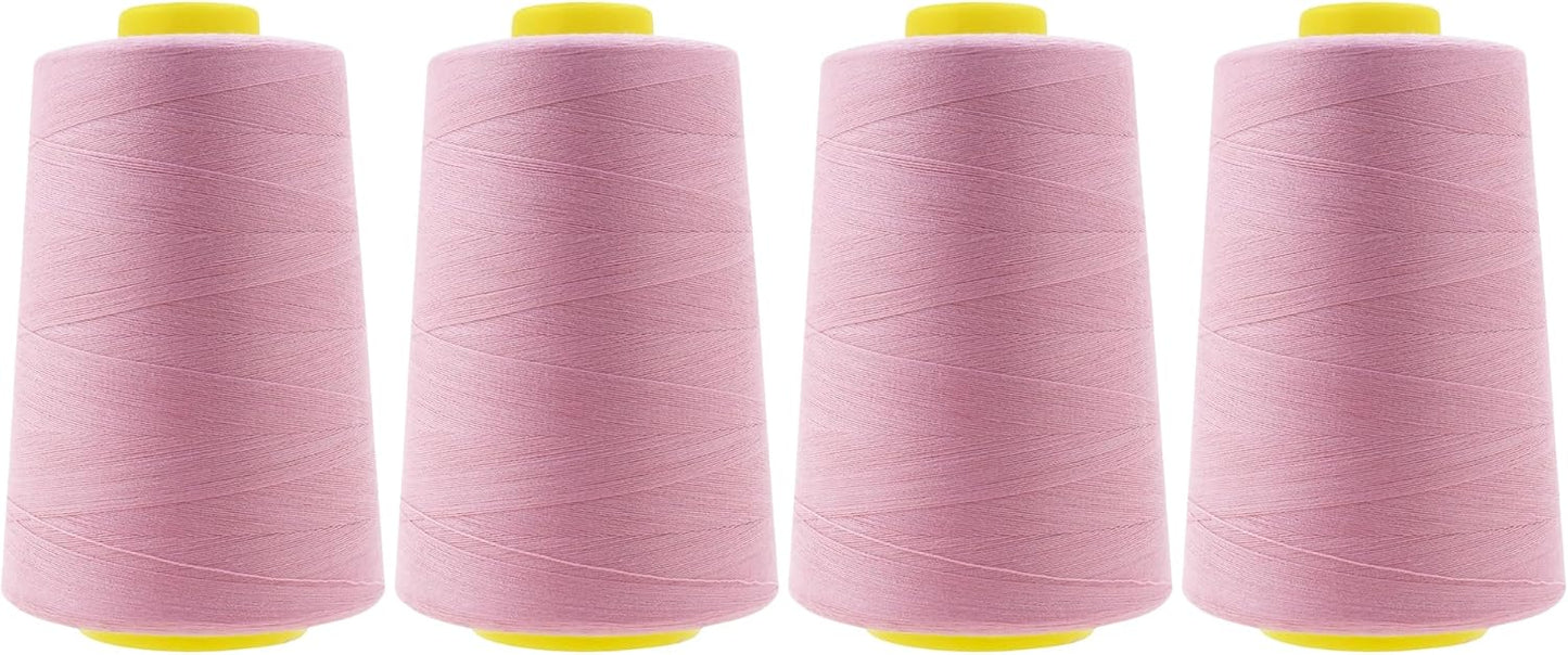 Mandala Crafts 4 Pack of Serger Threads Cones Spools - 40S/2 24000 Yards Polyester Dusty Rose Threads for Sergers Machine and Overlock Quilting Sewing Machine
