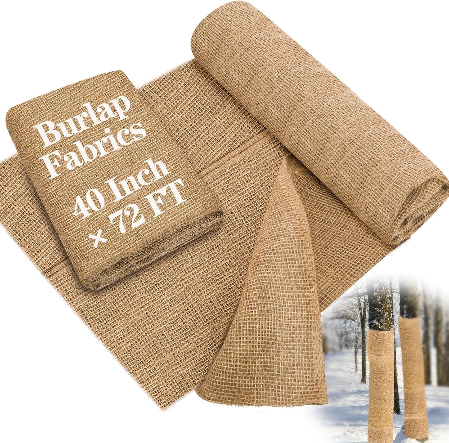 Buryeah 40 Inch x 72 ft Burlap Fabrics Roll Natural Jute Burlap Tree Wraps Protector Winter Frost Plant Blankets Cloth Weed Barrier Fabric Garden Plants for Winter Outdoor Trees Shrubs Party