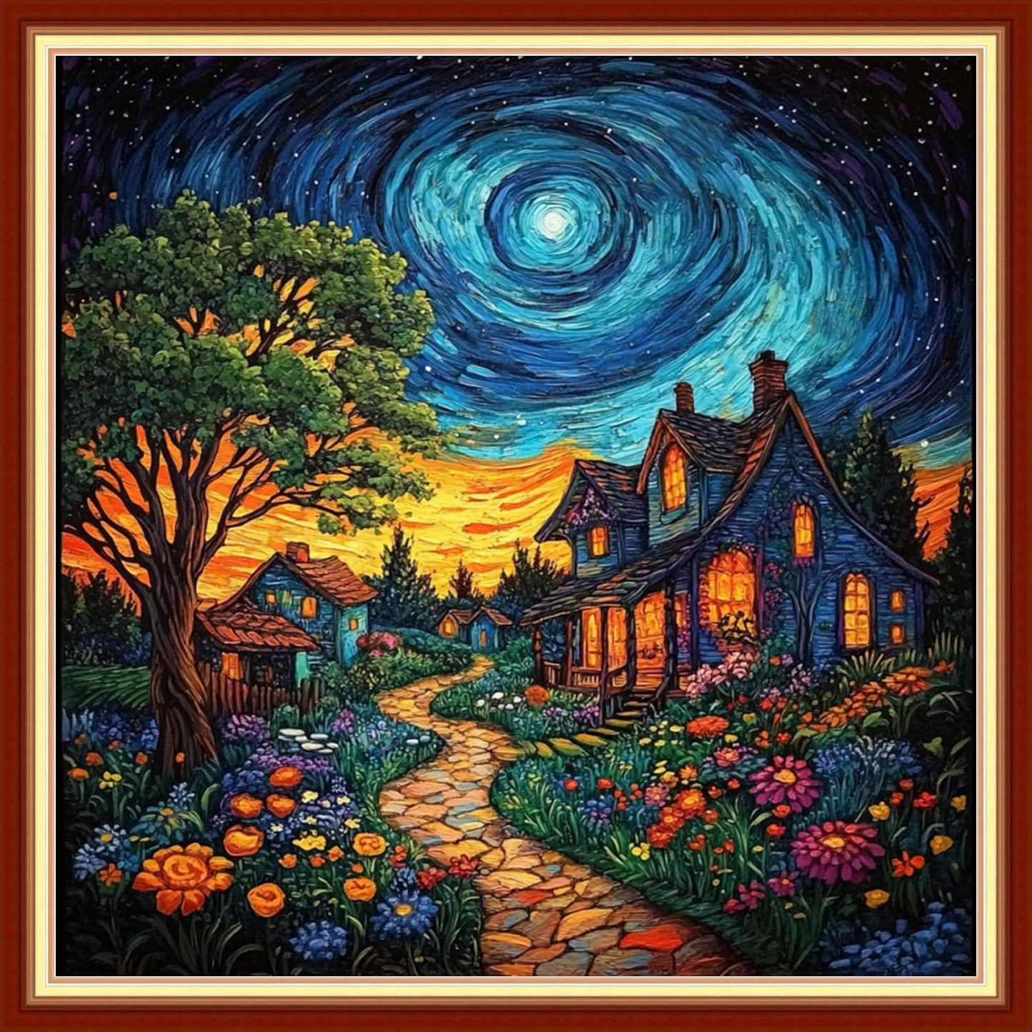 Joyhoor Cross Stitch Kits for Beginners Stamped Cross-Stitch Supplies Needlework preprint Embroidery Kits for Adults DIY Needlepoint Kits Embroidery Patterns 11CT-Starry Night Home 18x18 inchs