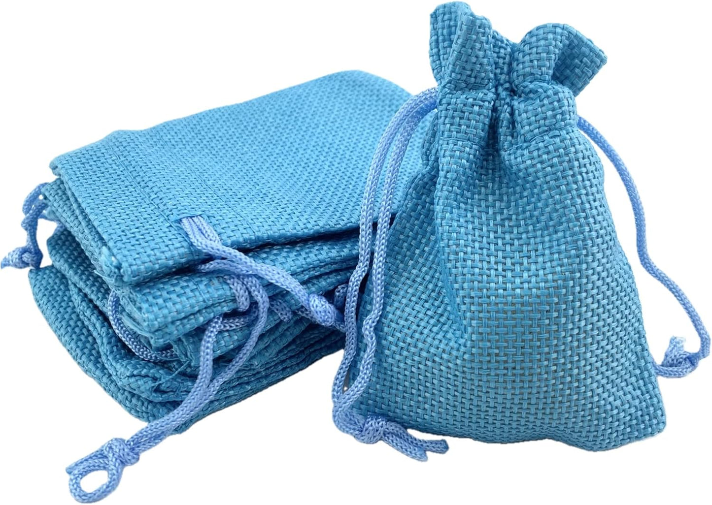 Palmhomee Pack Of 25 Burlap Gift Bags with Drawstring Linen Jewelry Pouches Wedding Hessian Jute Bags for Birthday Jewelry and Treat Pouches Party Wedding Favors Gift Art and DIY Craft   (3.6x4.8 Inch, Ocean Blue)