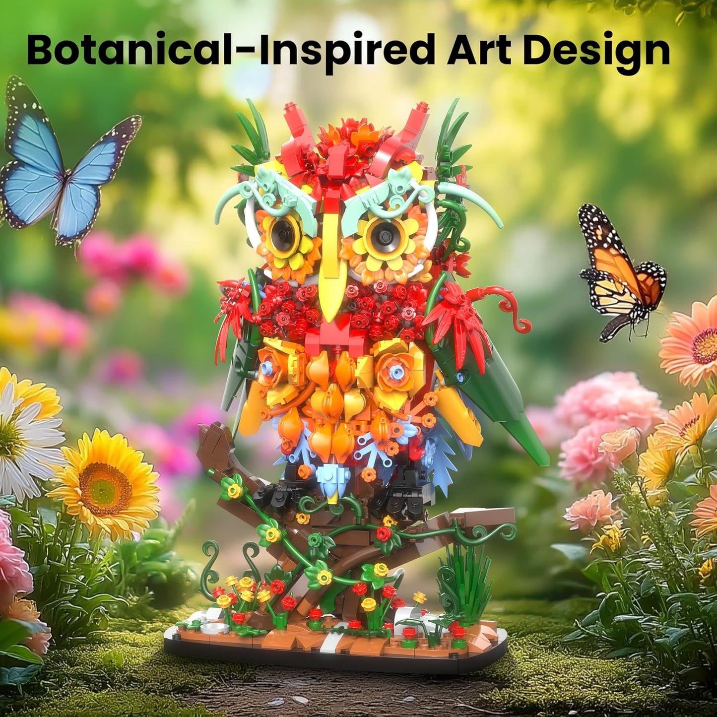 Sillbird Owl Flower Building Sets for Adults for Women Girlfriend Men Her, Artificial Floral Animals for Home Office Decorations for Table Desk - Creative Botanical Collection Model