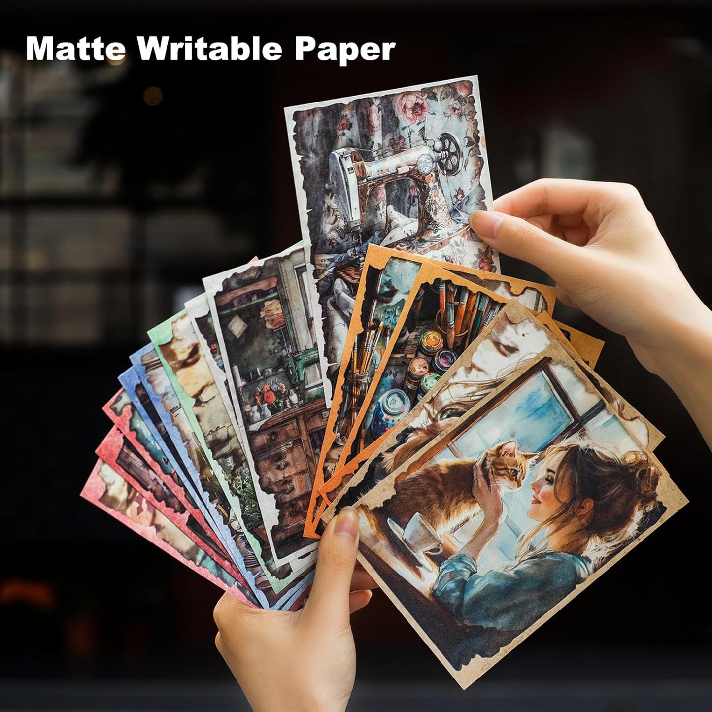 Weekend Diary Scrapbook Paper, 180PCS Vintage Hand-Tearable Sheets with Aged Edges, Coffee, Sewing, Reading & Art-Inspired Themes for Journaling and Collage