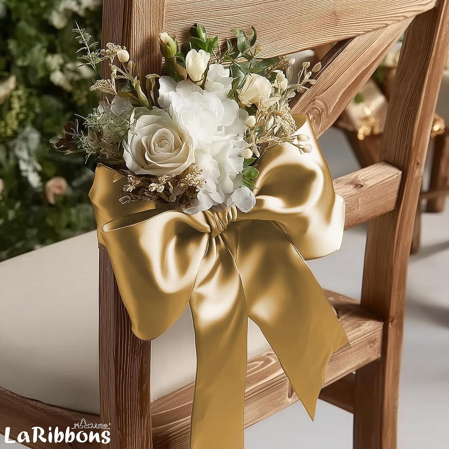 LaRibbons Pale Gold Satin Ribbon 3 Inch 10 Yards Double Faced Luxury Pale Gold Silk Ribbon for Gift Wrapping Flower Bouquets Bow Christmas Wedding Party Decoration