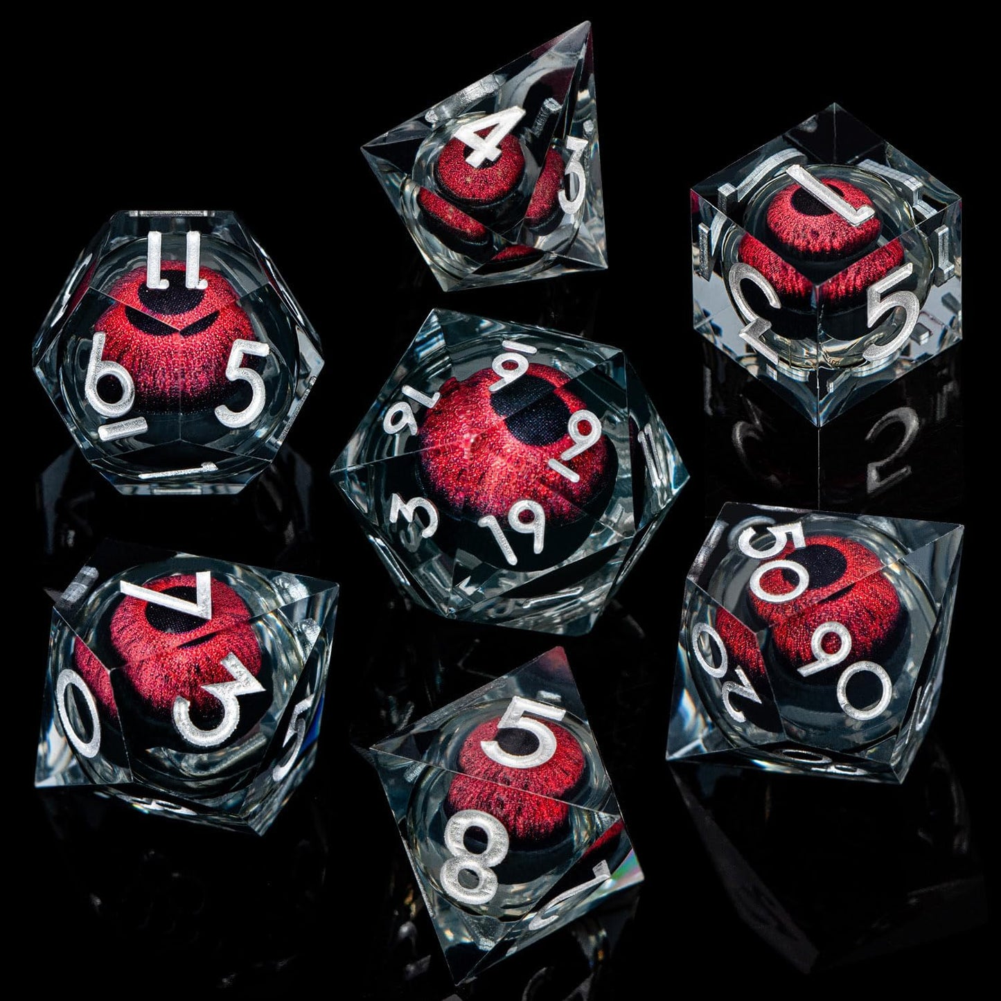 ARUOHHA DND Resin Dice Dragon Eye Dice Liquid Core Red Sharp Edged Dice Set with Gift Box, Polyhedral D and D Dice Set Role Playing Game D20 D12 D10 D8 D6 D4